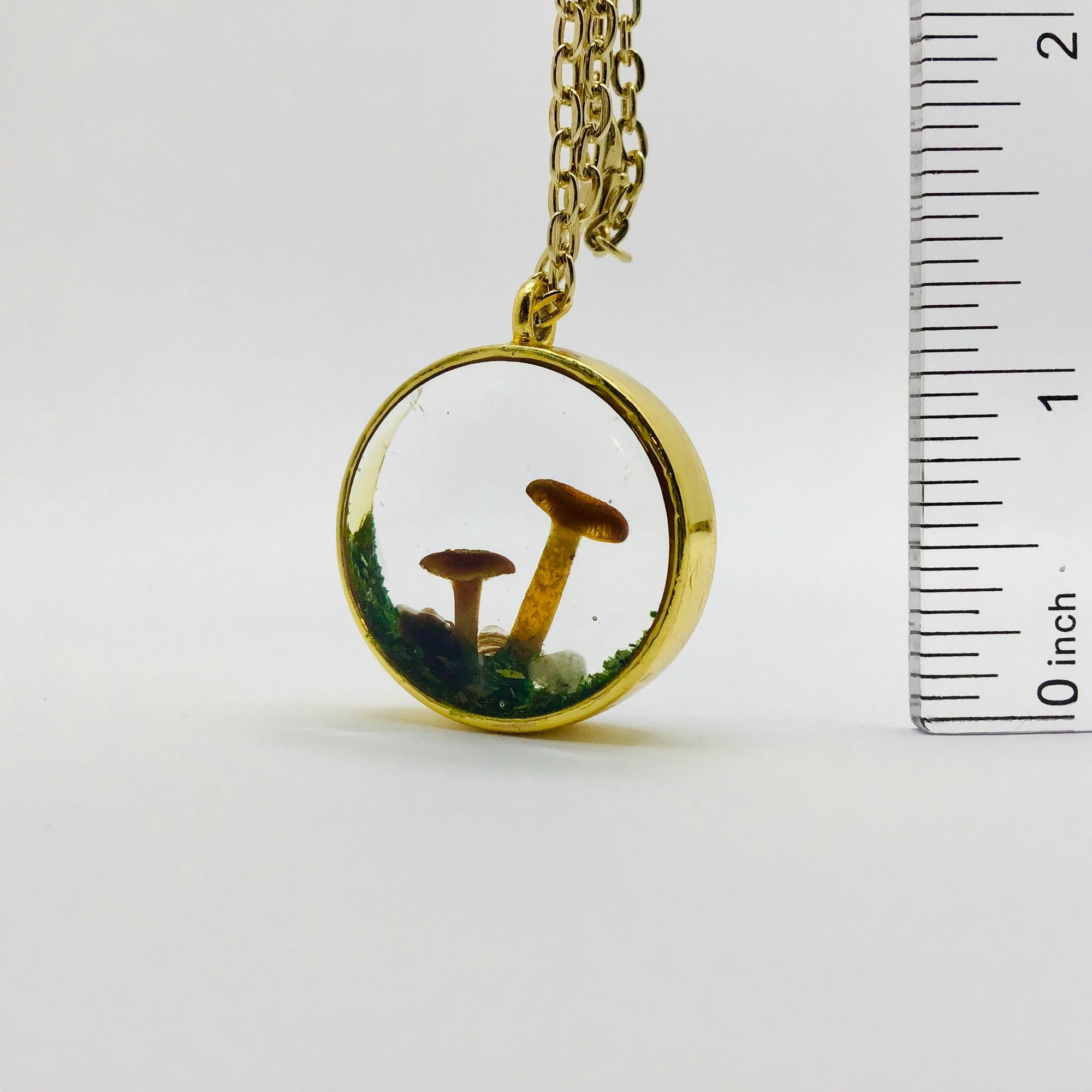 Real Mushroom Curiosity Charm Necklace · Gold