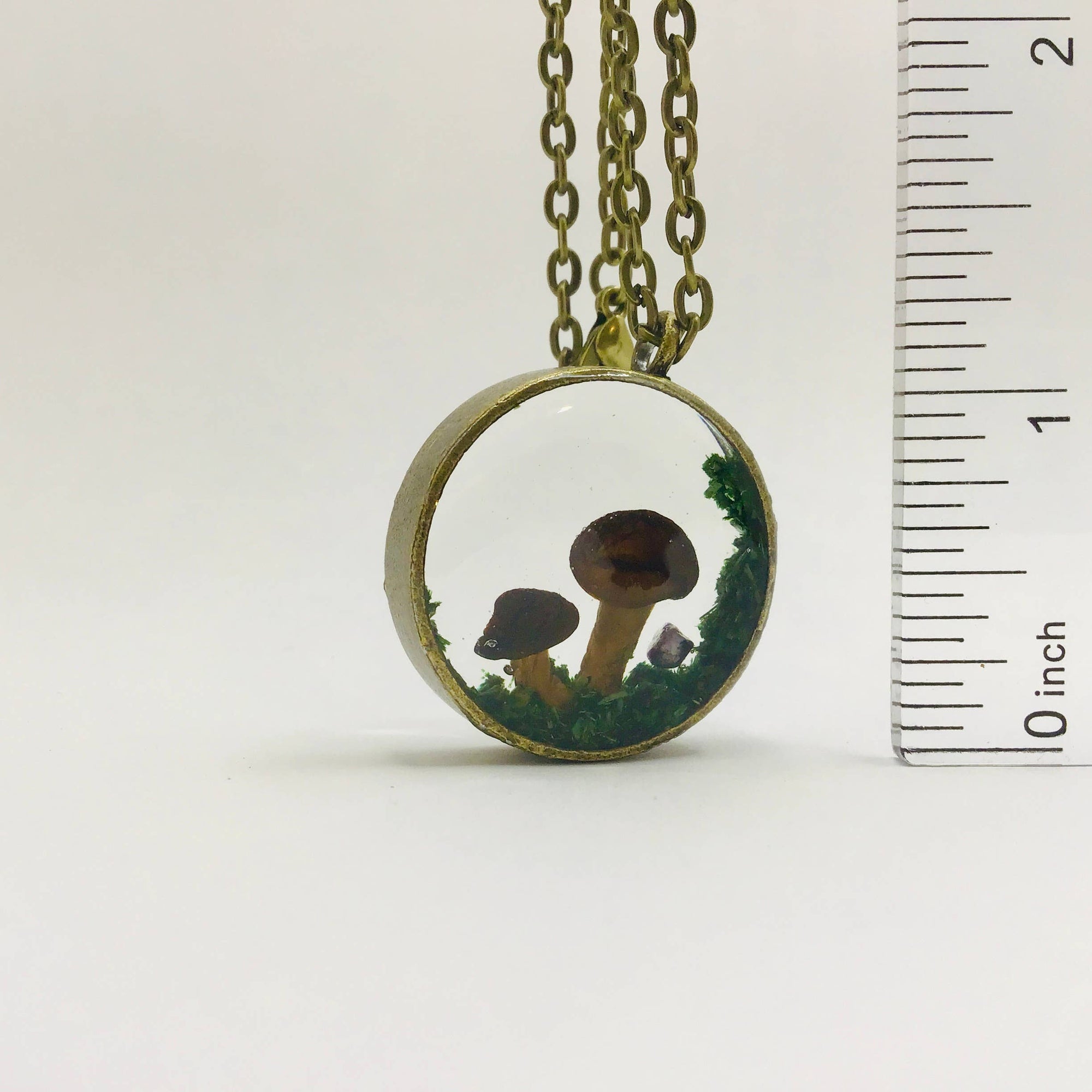 Real Mushroom Curiosity Charm Necklace • Bronze