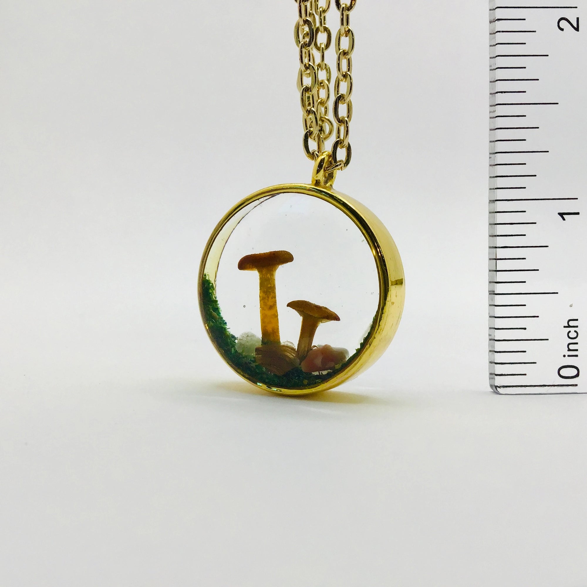 Real Mushroom Curiosity Charm Necklace · Gold