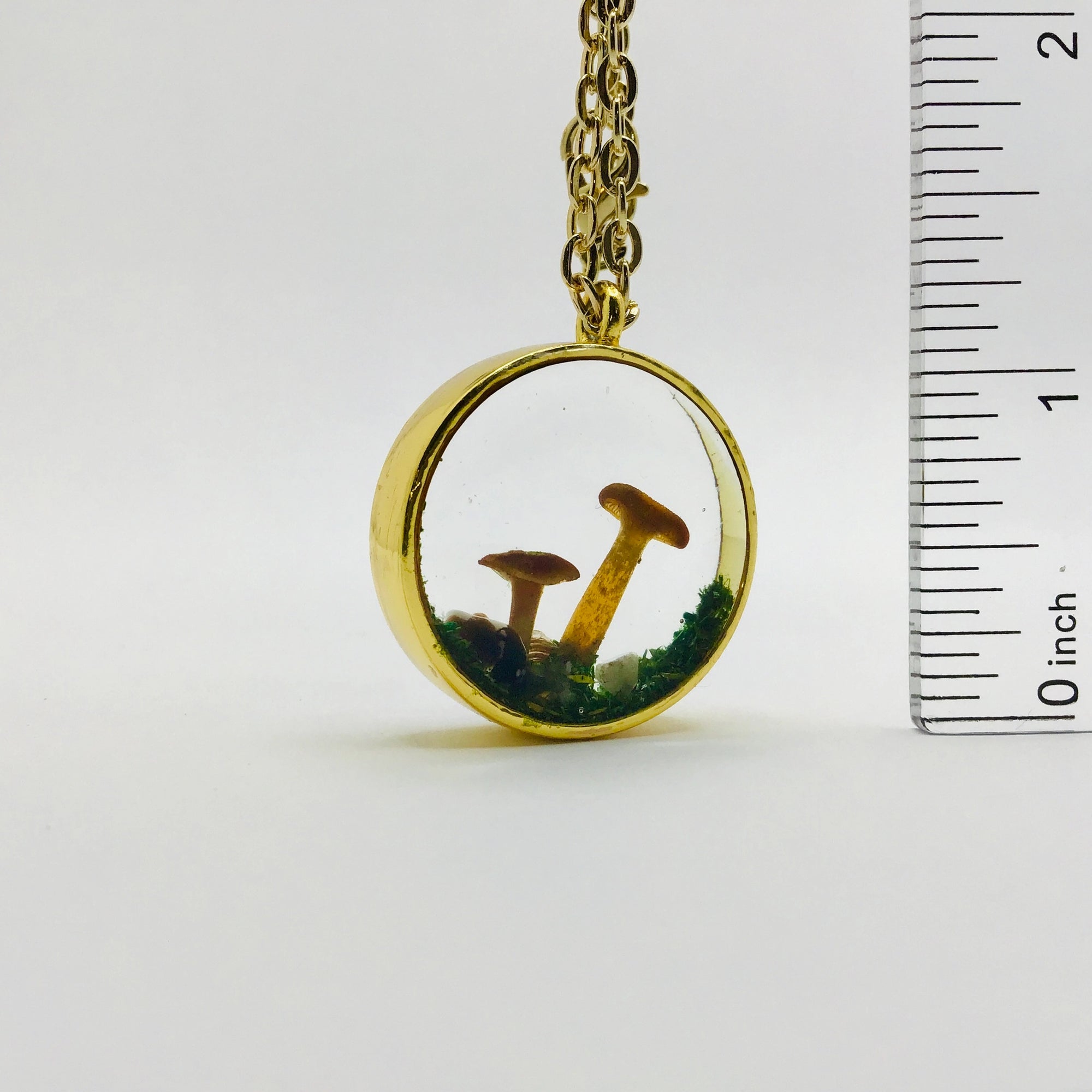 Real Mushroom Curiosity Charm Necklace · Gold