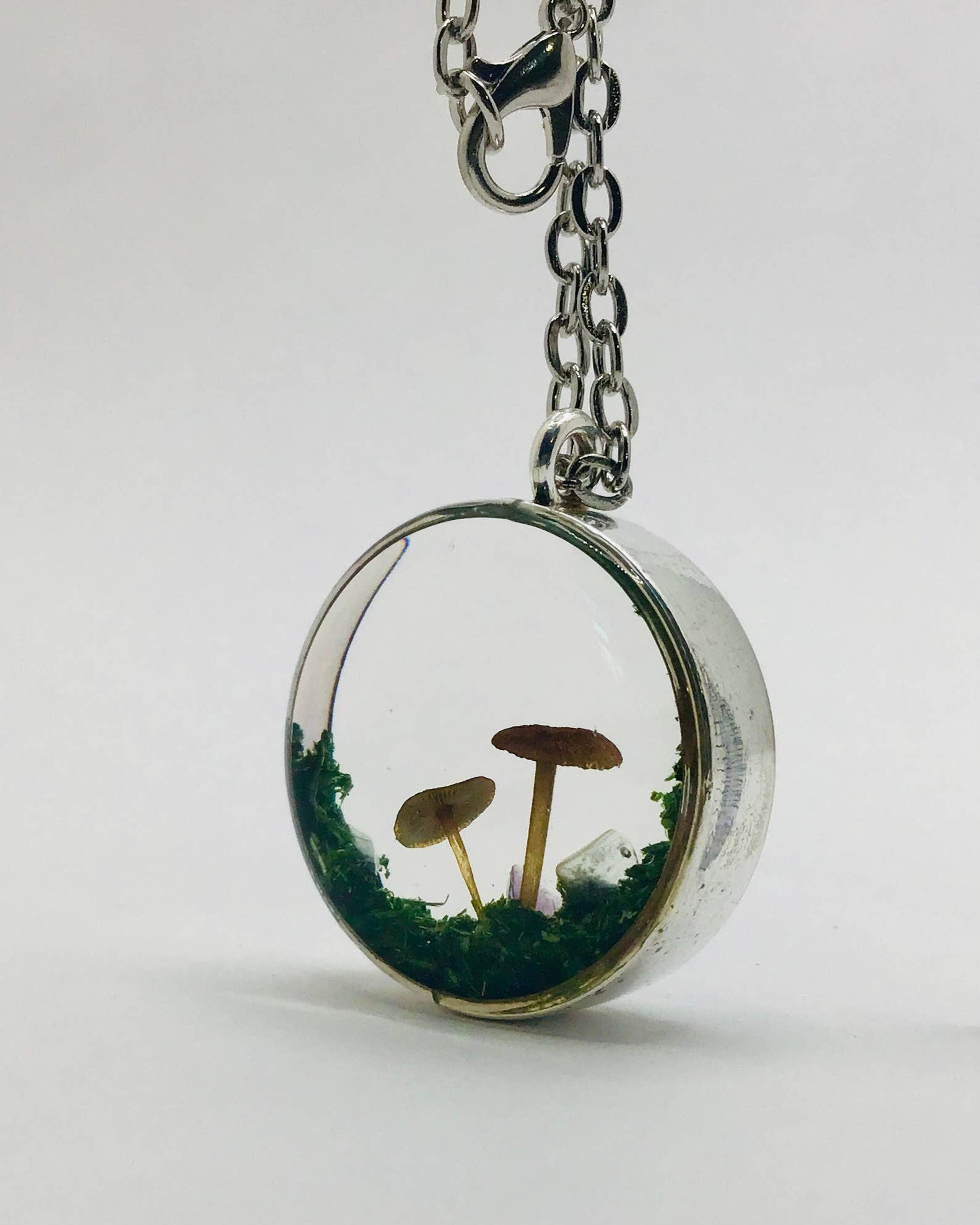 Real Mushroom Curiosity Charm Necklace · Silver