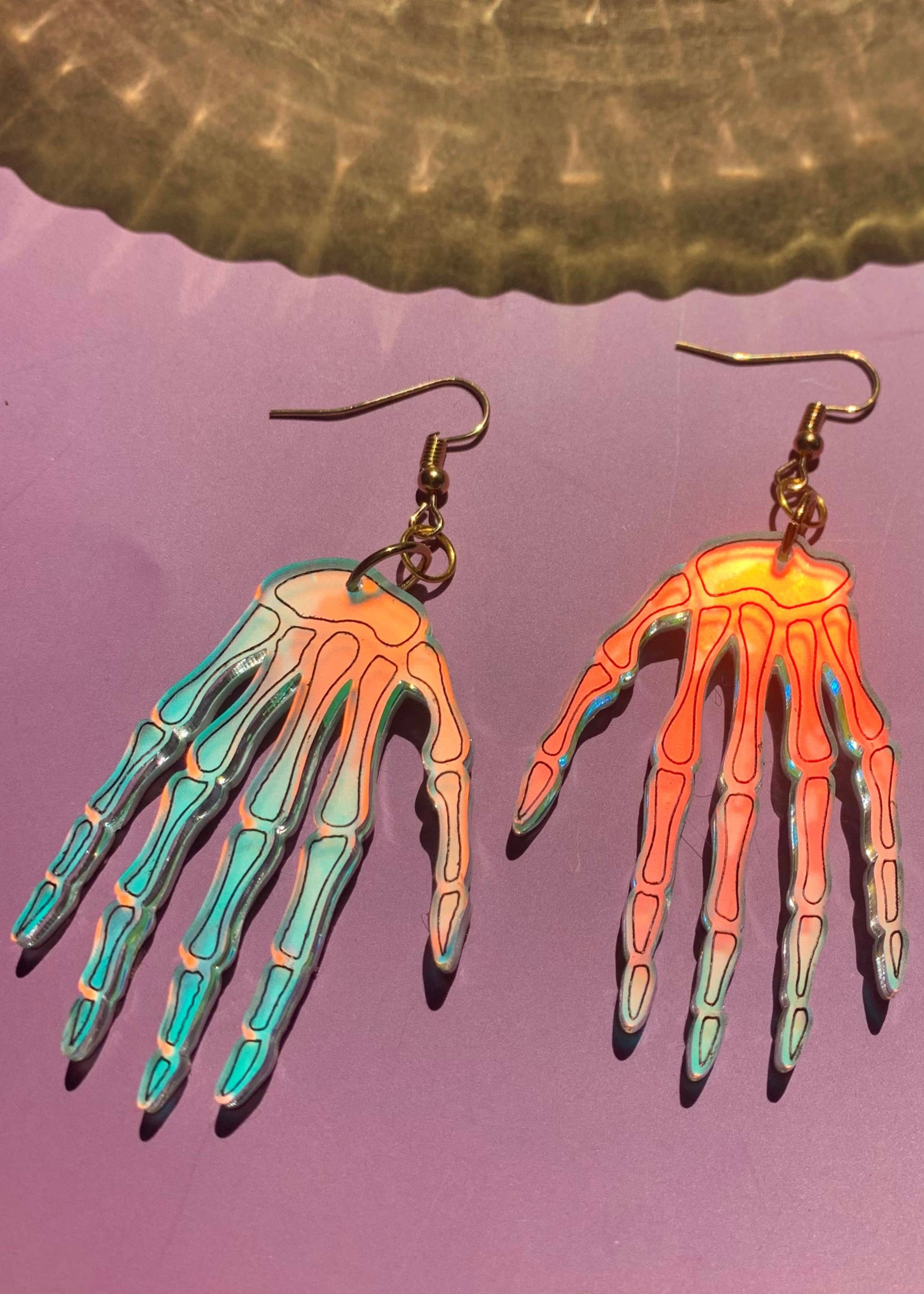 Skelly Hands Holographic Earrings