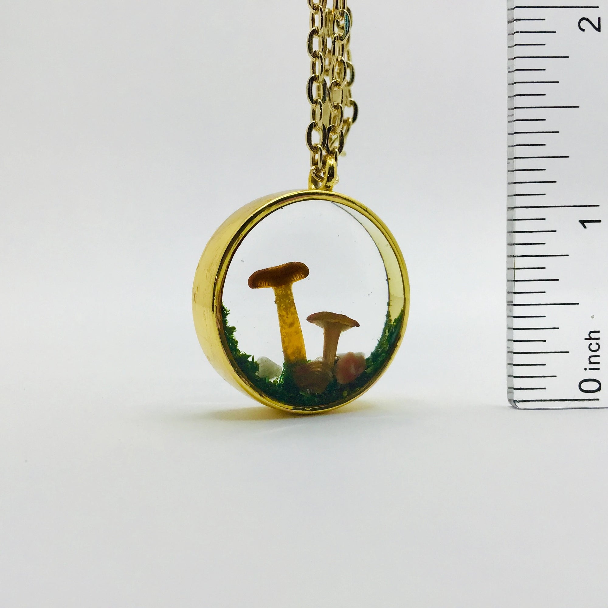 Real Mushroom Curiosity Charm Necklace · Gold