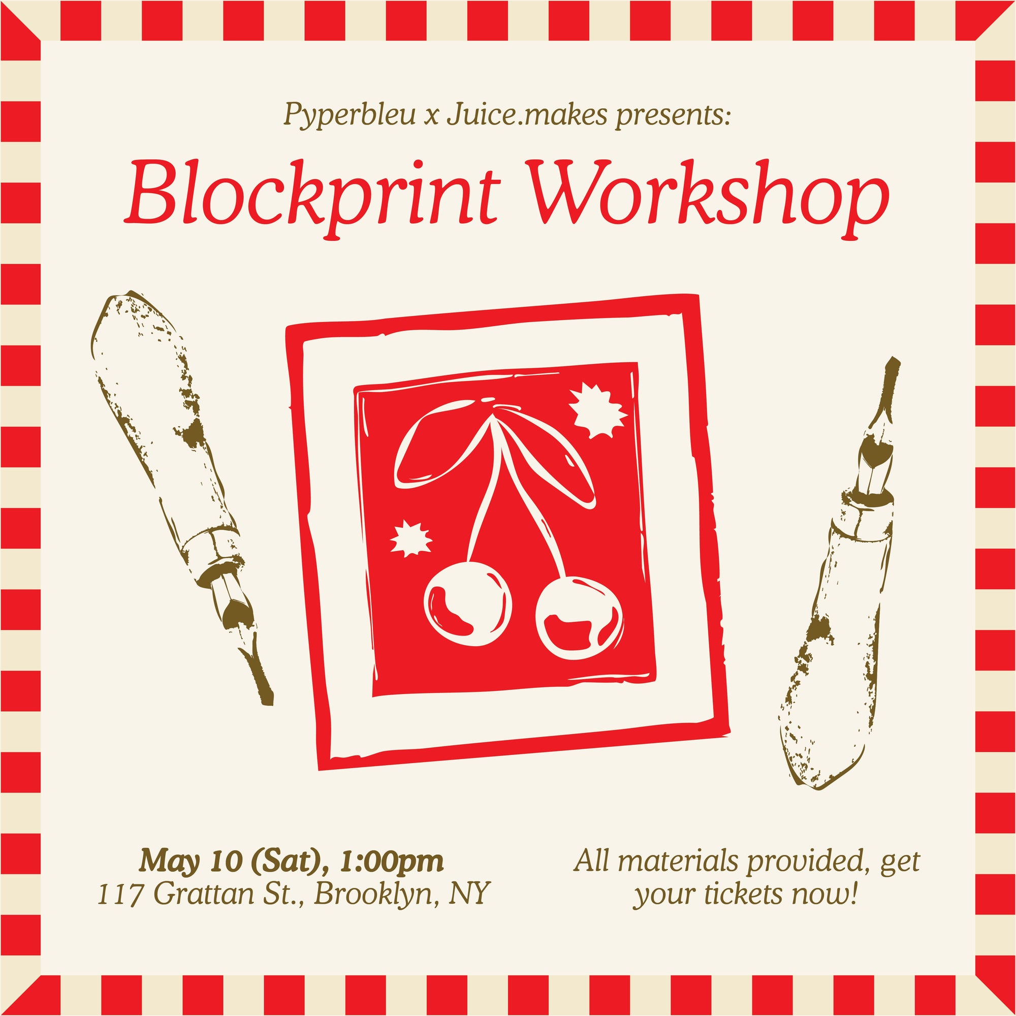 Block Printing Workshop 💐 Sat 5/10